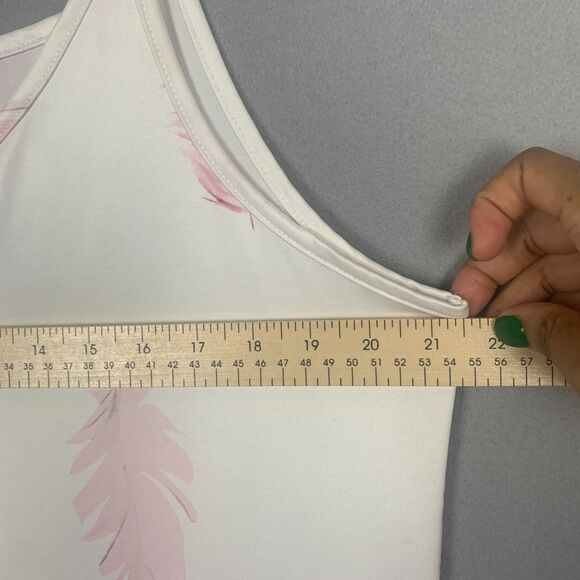 Feather Print Slip Dress Size XL White Pink Feather Motif Summer Festival Maxi - Picture 6 of 9